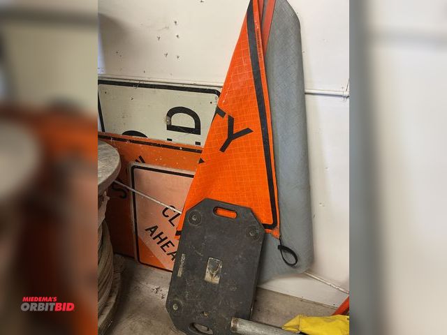 Lot 1-6187 - Lot of assorted construction signs, includes (1) Zephyr-Stand, (2) Traffic Stand, (3) Utility Work A...