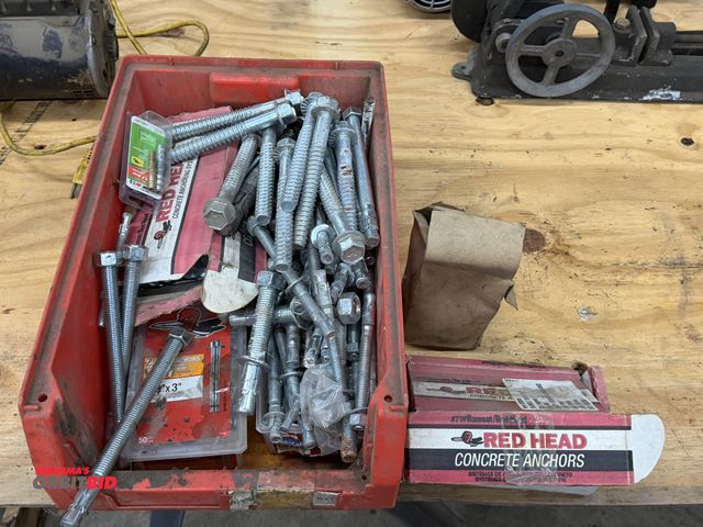Lot 1-1443 - Large lot of assorted hardware, includes concrete anchors, sleeve anchors, and miscellaneous other f...
