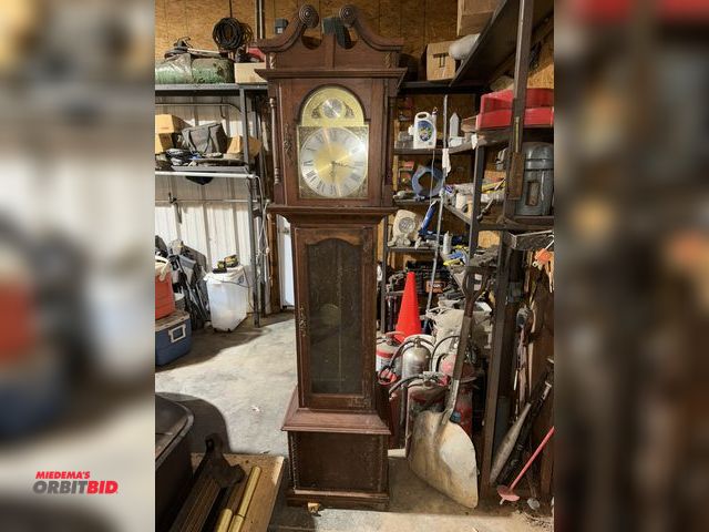 Lot 1-1509 - (1) Tempus Fugit, approx. 80" tall wood grandfather clock, for parts or restoration only, missing ba...