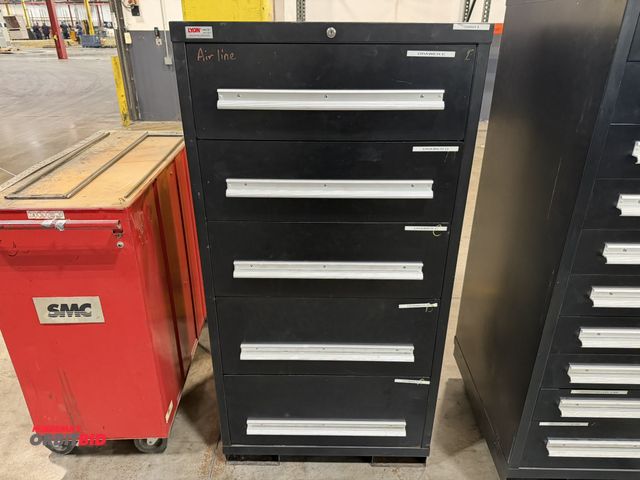 Lot 1-5501 - (1) Lyon 30" width x 59.5" height x 27.5" depth 5-drawer steel cabinet with fork pockets.