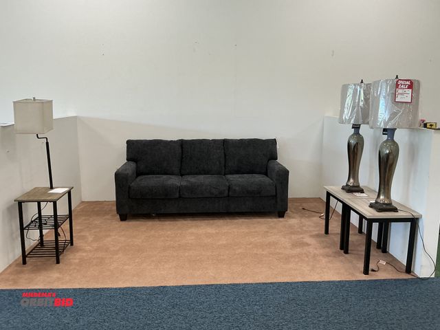 Lot 1-17358 - Furniture set with Couch, approximately 86” x 36”. (2) side tables 20.5” x 18” x 21”  (2) Style Craf...