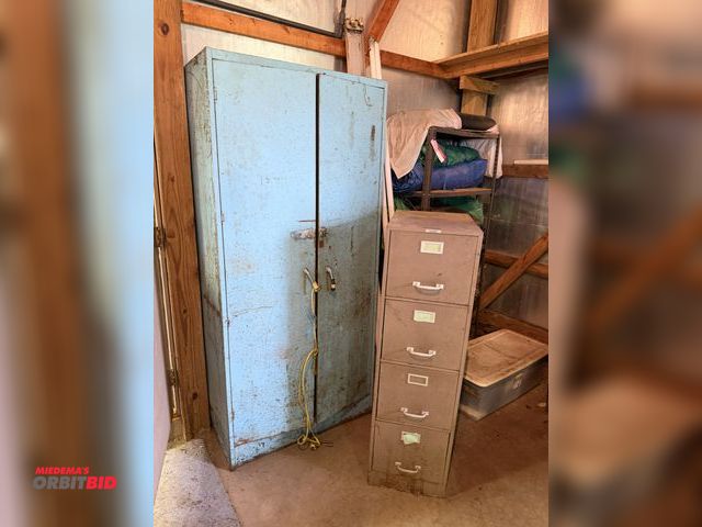 Lot 1-12342 - (1) 36", 2-door metal storage cabinet, and (1) Montgomery Ward 4-drawer file cabinet.