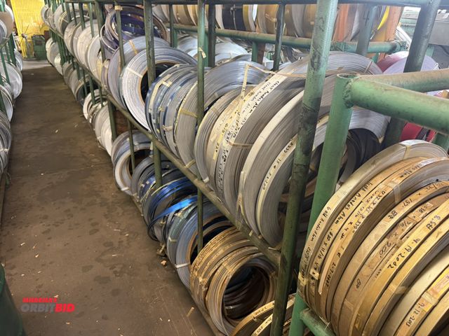 Lot 1-18754 - (1) 96" length x 64" height x 16" depth 3-tier tube steel rack with assorted anodized aluminum rolls...