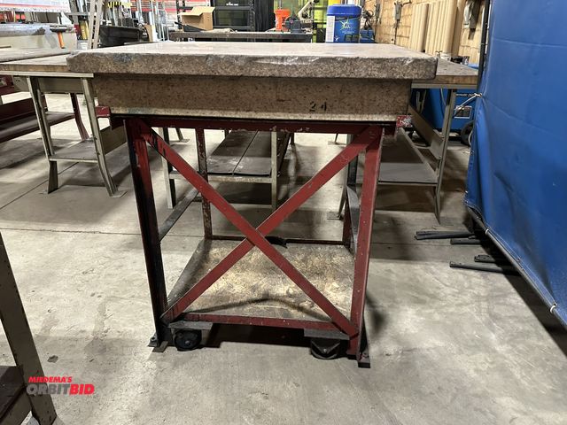 Lot 1-17956 - (1) 36" x 6" x 30" step-type granite surface plate (has several chips and breaks), on a 33" width x ...