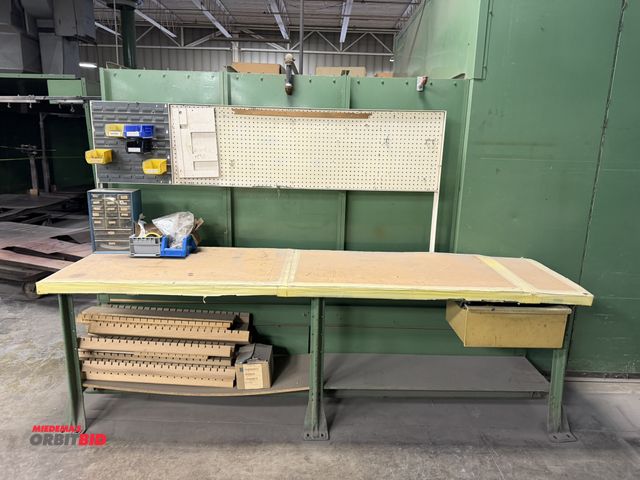 Lot 1-17215 - (1) 108" length x 35" height x 30" depth steel framed work bench with assorted contents.