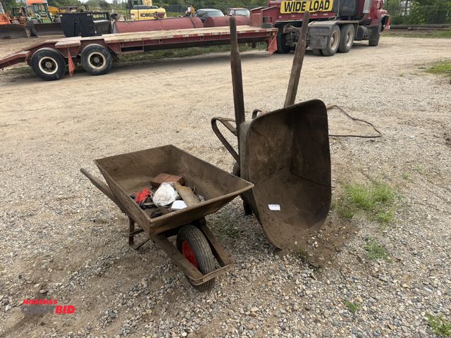 Lot 1-18265 - Lot of (2) wheelbarrows with wood handles, single wheel.
