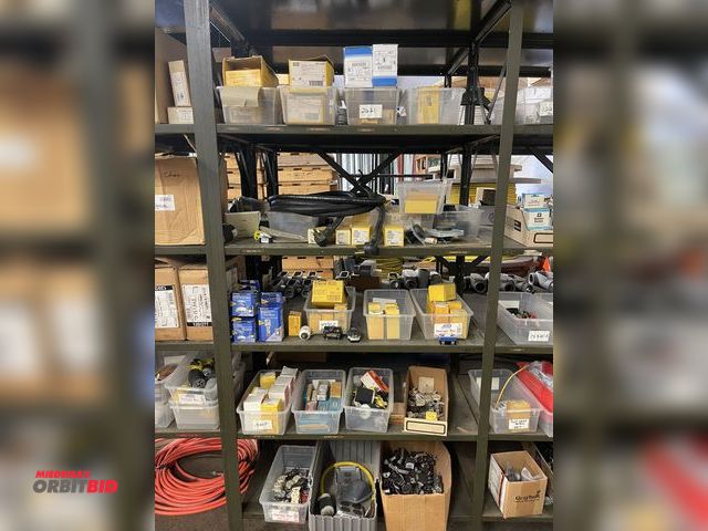 Lot 1-6197 - Contents of shelf, includes large assortment of Hubbell and Leviton plugs, switches, plug adapters (...