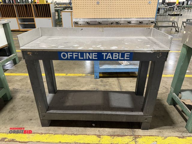 Lot 1-5223 - (1) 48" width x 36" height x 22" depth heavy duty wood framed stand with stainless steel top and 5" ...