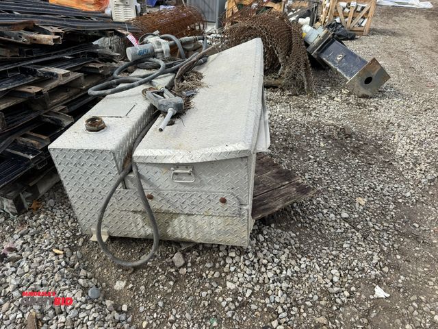 Lot 1-16034 - (1) Tractor Supply Company aluminum tread plate tool box fuel tank combination with a Delta Consolid...