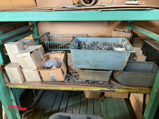 Lot 1-18851 - Entire contents of items on shelves, includes various size safety pins, (1) 20" x 7" x 12" wire bask...