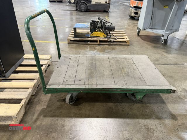 Lot 1-5622 - (1) 48" length x 10" height x 30" depth steel framed cart with wood decking, and 24" tall removable ...