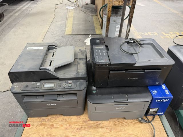 Lot 1-17555 - Lot of 2 Brother printers, includes (1) DCP-L2550DW, and (1) HL-L23200, and (1) Canon Pixma printer.