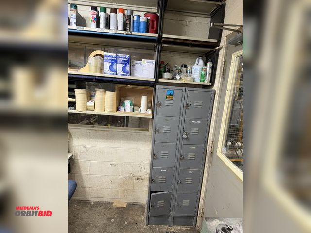 Lot 1-16398 - (2) 12" width x 66" height x 15" depth banks of 5-steel lockers each, assorted contents of (4) shelv...