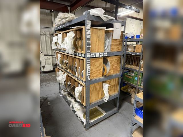 Lot 1-18883 - Shelf with contents, includes assorted clock face dials, shelf, rings, and much more, all for making...