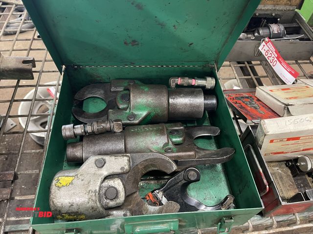 Lot 1-6232 - Lot of (2) Greenlee 2R hydraulic cable cutters, and (1) ratchet style cable cutter with case.