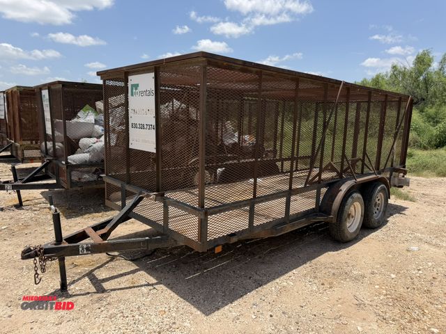 Lot 1-9476 - (1) assembled, tandem axle trash trailer, 16' long x 77" wide, steel mesh enclosures, rear swing doo...