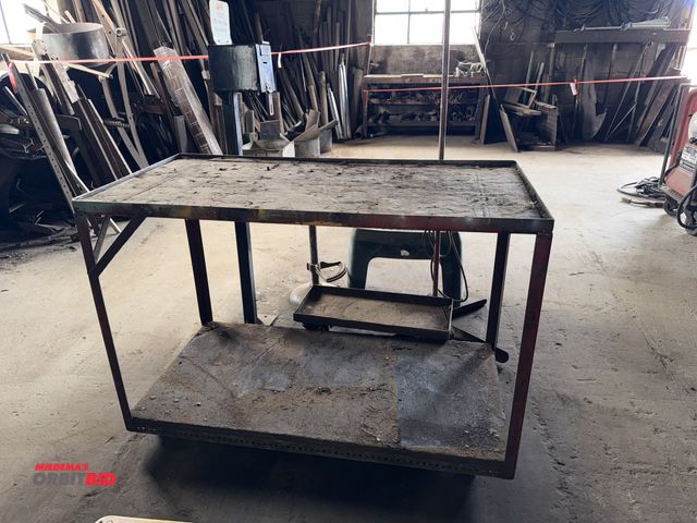 Lot 1-18104 - (1) 48" length x 34.5" height x 24" depth, 2-tier steel cart, (1) plastic step stool, (1) 26" length...