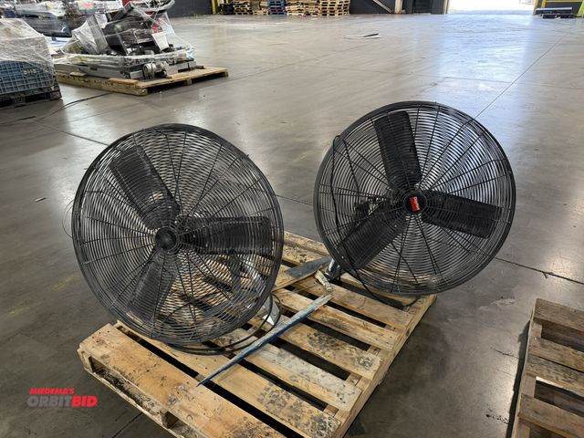 Lot 1-5434 - Lot of (2) Dayton 120V, single phase, post mount shop fans with 33" cages and 3 blades, includes pos...