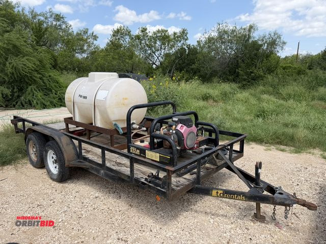 Lot 1-9471 - Assembled Power Washing Trailer tandem axle, 16' long x 83" wide, steel frame, wood deck bed, jack s...