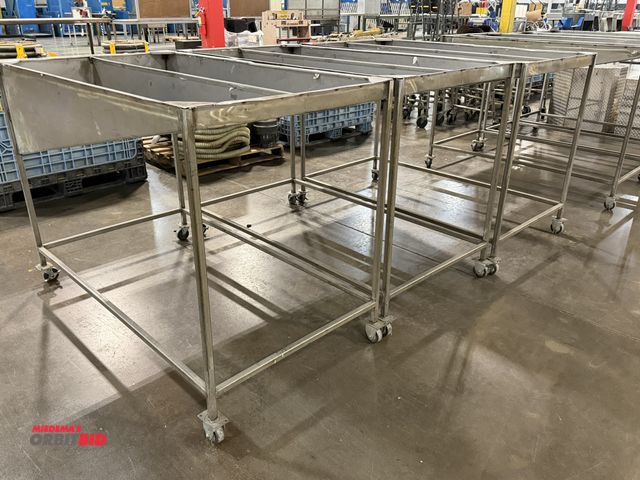Lot 1-5416 - Lot of (3) 33" width x 43" height x 61" depth custom built, stainless steel sloped parts containers ...