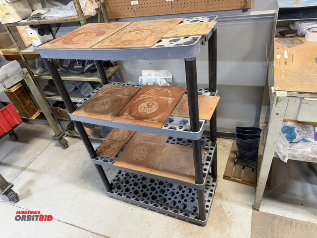 Lot 1-18943 - Lot of (10) copper and bossing plates for Howard Miller clocks, 18" x 14" x 1/4" thick, 16" x 12", 9...