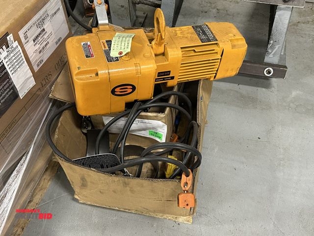 Lot 1-19144 - (1) Harrington, size B, 1/4-ton capacity chain fall hoist, S/N 168469, 14'/min lifting speed, 115/23...
