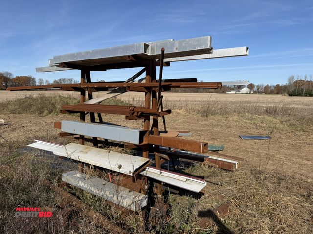 Lot 1-2956 - (1) 48" width x 84" height x 32" depth heavy duty steel cantilever rack with assorted short cut stee...