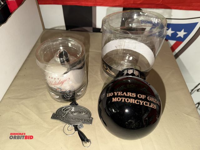 Lot 1-8270 - Lot of assorted Harley Davidson themed Christmas ornaments, includes (1) 100 Years of Great Motorcyc...