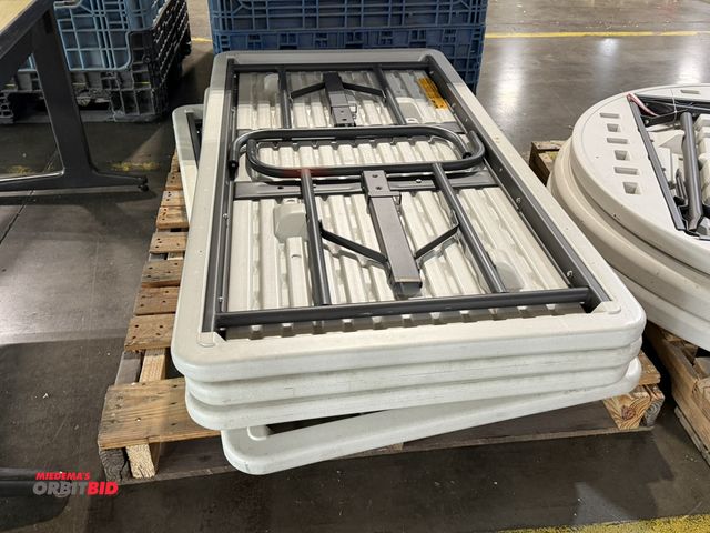 Lot 1-5258 - Lot of (4) Iceberg 5' x 29" plastic tables with folding legs and approx. 2" thick tops.