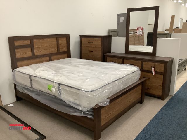 Lot 1-17235 - Bed room set with queen sized bed frame total dimensions are 64” by 84” and headboard is 52” tall, m...