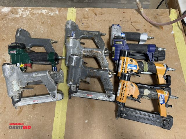 Lot 1-16133 - Lot of (10) various used pneumatic nailers/staplers.