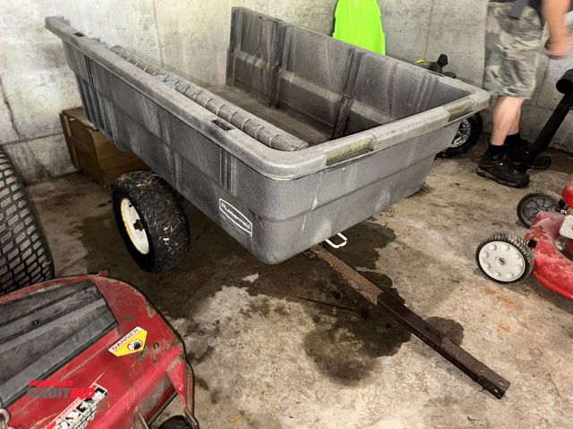 Lot 1-624 - (1) Rubbermaid poly landscape, single axle dump trailer, 56" x 38" x 16" deep plastic body, pin styl...