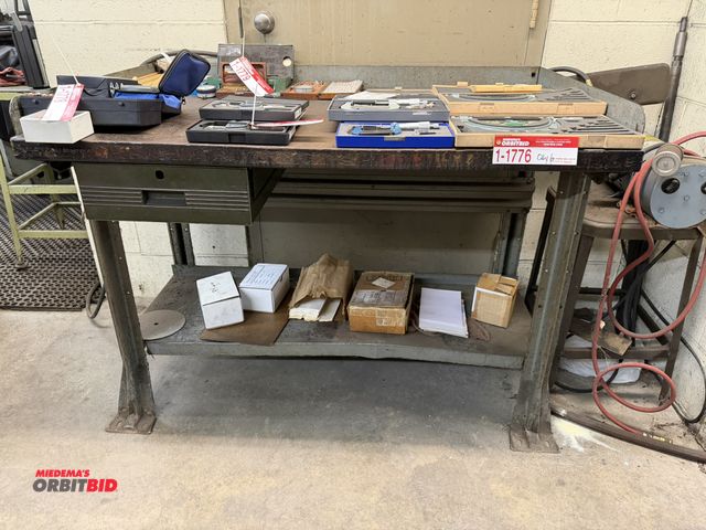 Lot 1-1780 - (1) steel shop table with wood top, 48" x 30".