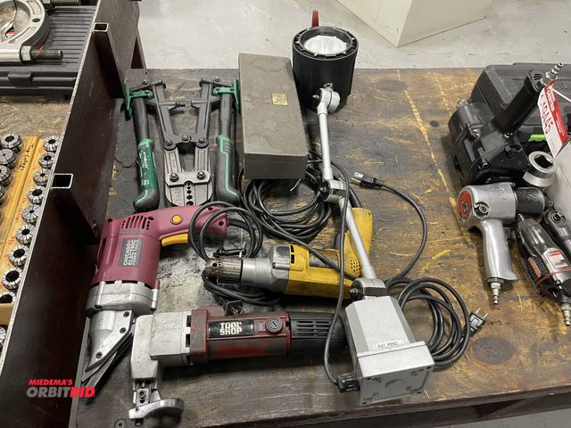 Lot 1-19446 - Large lot of assorted tools, including Chicago Electric shear trimmer, Tool Shop nibbler, DeWalt, DW...