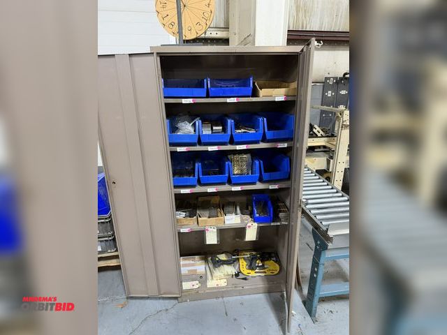 Lot 1-18722 - (1) metal 2-door cabinet with contents, 36" wide x 18" deep x 72" tall, door handle with need some r...