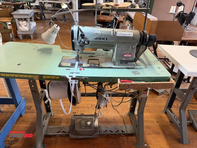 Lot 1-4688 - (1) Juki, model LH-515, commercial sewing machine on power table, Mitsubishi 1/2 HP, 2-pole motor, f...