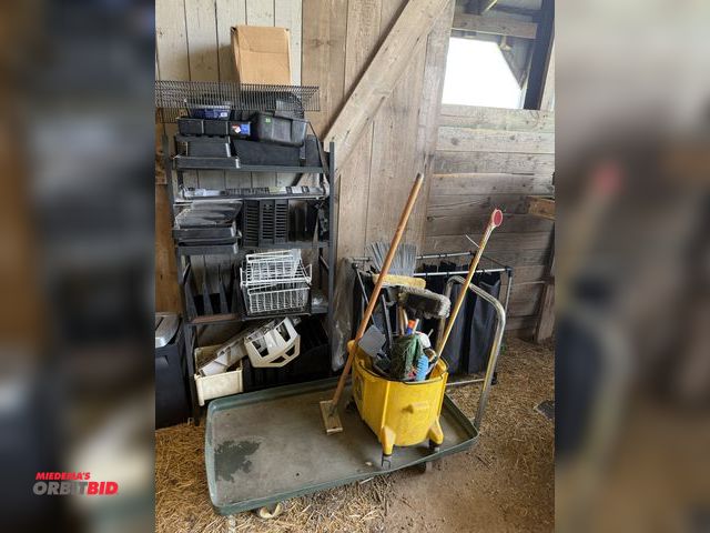 Lot 1-8523 - Lot of assorted items, includes metal shelving units with assorted paper organizers, Fellowes PS80C-...
