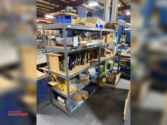 Lot 1-18884 - Shelf with contents, includes assorted clock face dials, shelf, rings, and much more, all for making...