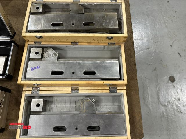 Lot 1-19248 - Lot of (3) approx. 1 3/8" x 8 1/4" capacity precision machined steel vises with wood cases.