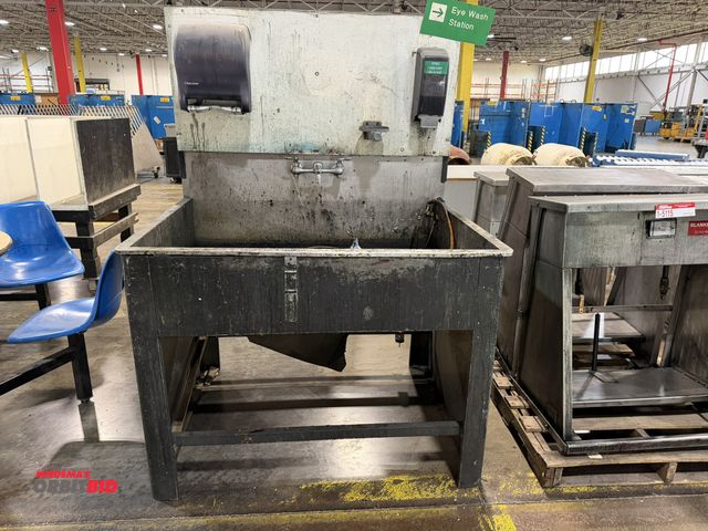 Lot 1-5116 - (1) 51" width x 38" height x 40.5" depth free-standing sink unit with faucet, wall mounted paper tow...