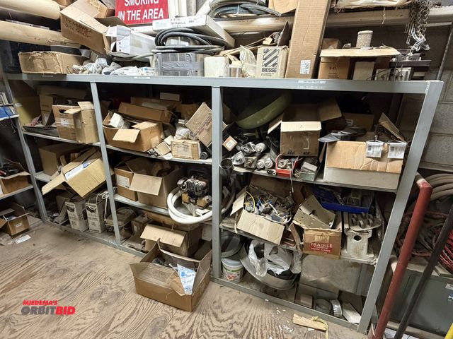 Lot 1-16822 - (1) heavy duty rack, approx. 122" length x 25" depth x 60" height, with contents of assorted air cyl...