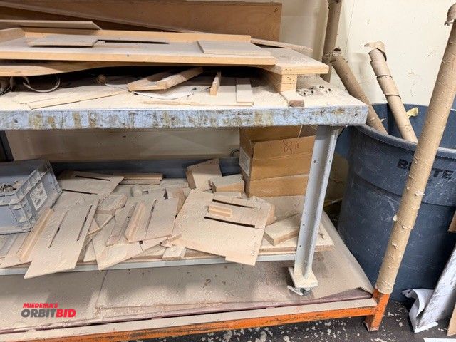 Lot 1-16933 - Lot of (2) stackable steel racks, 75.5" x 35.5" x approx. 9" tall, includes rolling steel table, 60"...