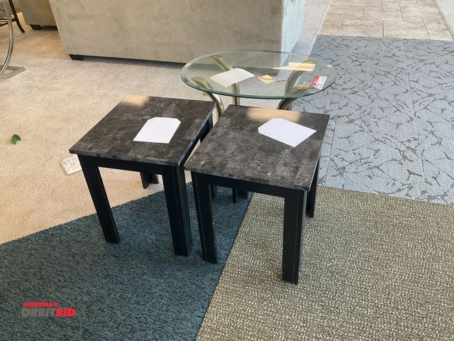 Lot 1-17212 - (3) assorted end tables. Rectangle tables measure 18” by 16” by 19” tall. Oval table measures 29” by...