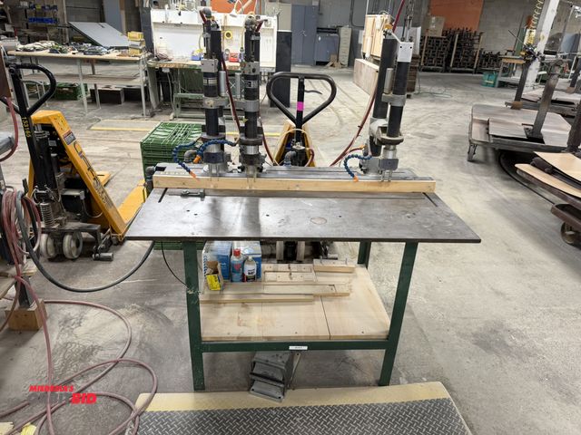 Lot 1-16430 - (1) Bormach Hinge pneumatic drill press machine, (3) ARO pneumatic drill heads, foot pedal control, ...