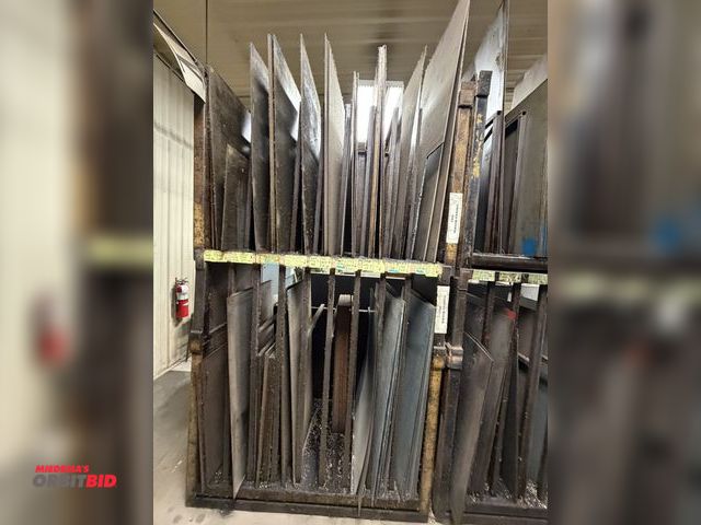 Lot 1-2022 - (1) 60" width x 106" height x 31" depth, custom built, heavy duty steel rack with assorted sheet met...