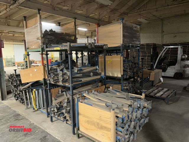 Lot 1-17592 - Approx. (22) assorted 48" length x 9" height x 35.5" depth stackable steel racks with various stacki...