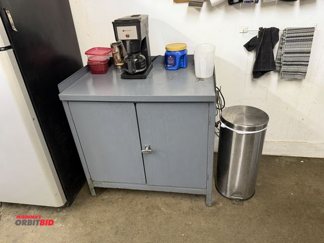 Lot 1-6361 - (1) 36" wide, 2-door metal storage cabinet, with a Bunn coffee maker, and assorted supplies.