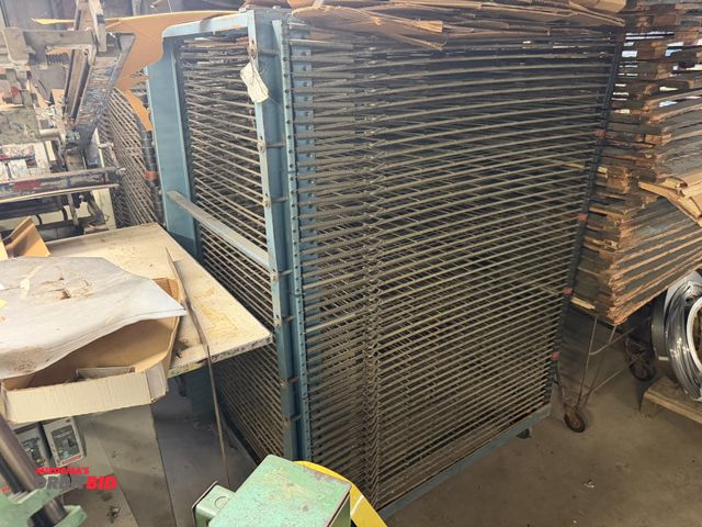 Lot 1-18808 - Lot of (4) green print drying rack carts, 1 is approx. 48" width x 65" height x 36" depth, and 3 are...