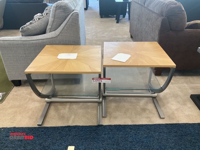 Lot 1-17174 - (2) End tables with lower glass shelf. Measure 24” by 24” by 24” tall