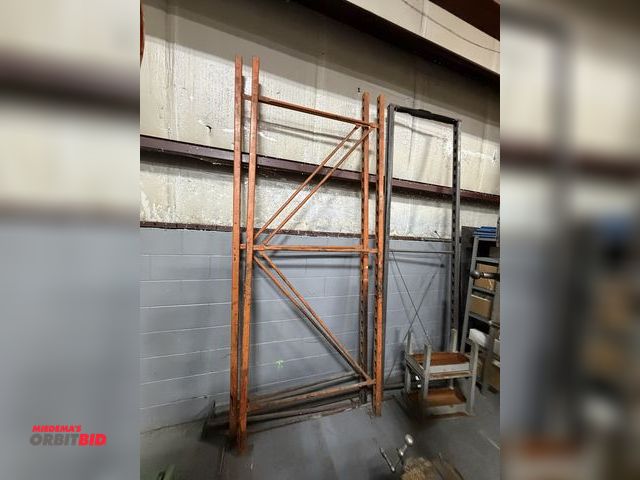 Lot 1-18793 - Lot of assorted pallet racking, includes (1) 48" x 10' tall upright, (1) 36" x approx. 10' tall upri...